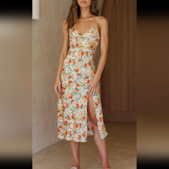 Toperth V Neck Floral High Split Midi Dress Small - Picture 1 of 5